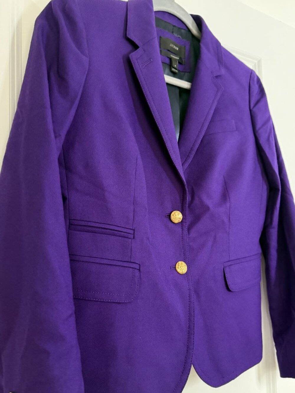J.Crew Women’s Blazer SZ 4 Purple Schoolboy Wool Lined Jacket Gold Buttons